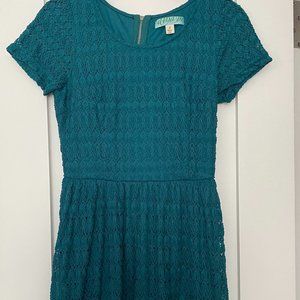Teal Short Sleeve Green Lace Dress